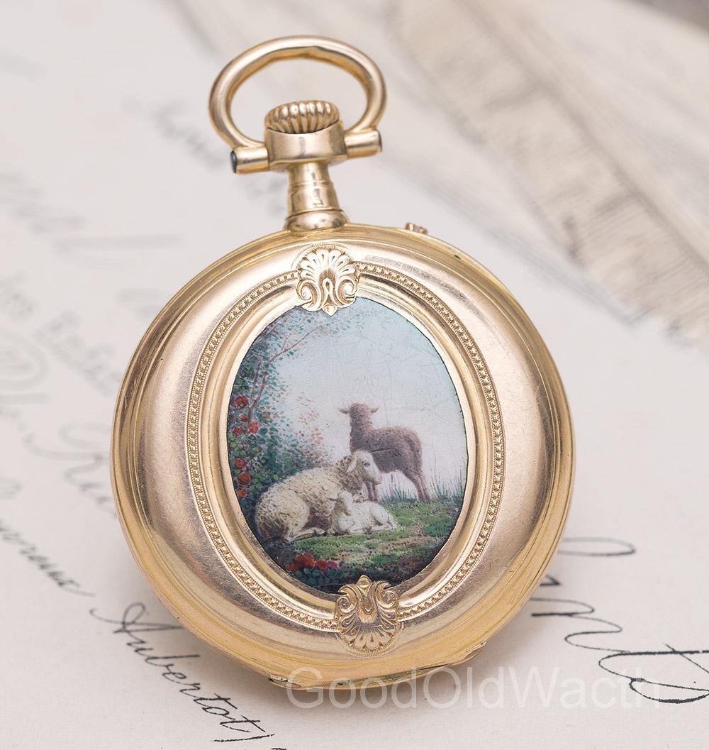 Vacheron Constantin Antique Solid 18k Gold and Painted Enamel Pocket/Pendant Lady Watch from 1870