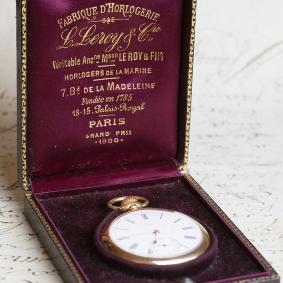 High Grade Gold Antique Pocket Watch by LEROY et Cie - as new