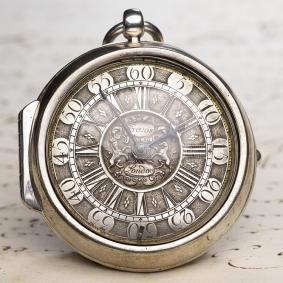 1700s Pair Cased Champleve Dial Verge Fusee British Antique Pocket Watch