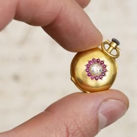 19mm diameter only - LeCoultre Tiny Antique Pocket Watch decorated with Diamond and Rubys
