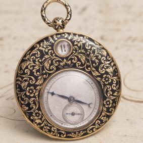 Antique 1820s 18k Gold & Enamel JUMPING DIGITAL HOURS Flat Pocket Watch