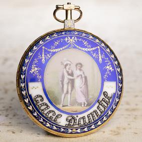 GOLD & ENAMEL PAINTING Verge Fusee Antique Pocket Watch with Presentation