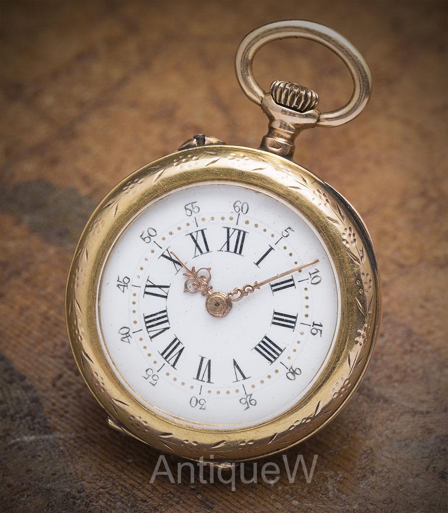 Beautiful Antique Solid 18k Gold Lady Pocket Pendant Watch