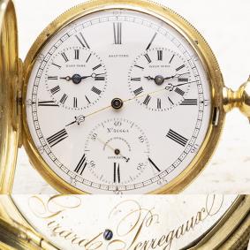 GIRARD PERREGAUX - TRIPLE TIMEZONE 18k Gold Antique Pocket Watch for American Market