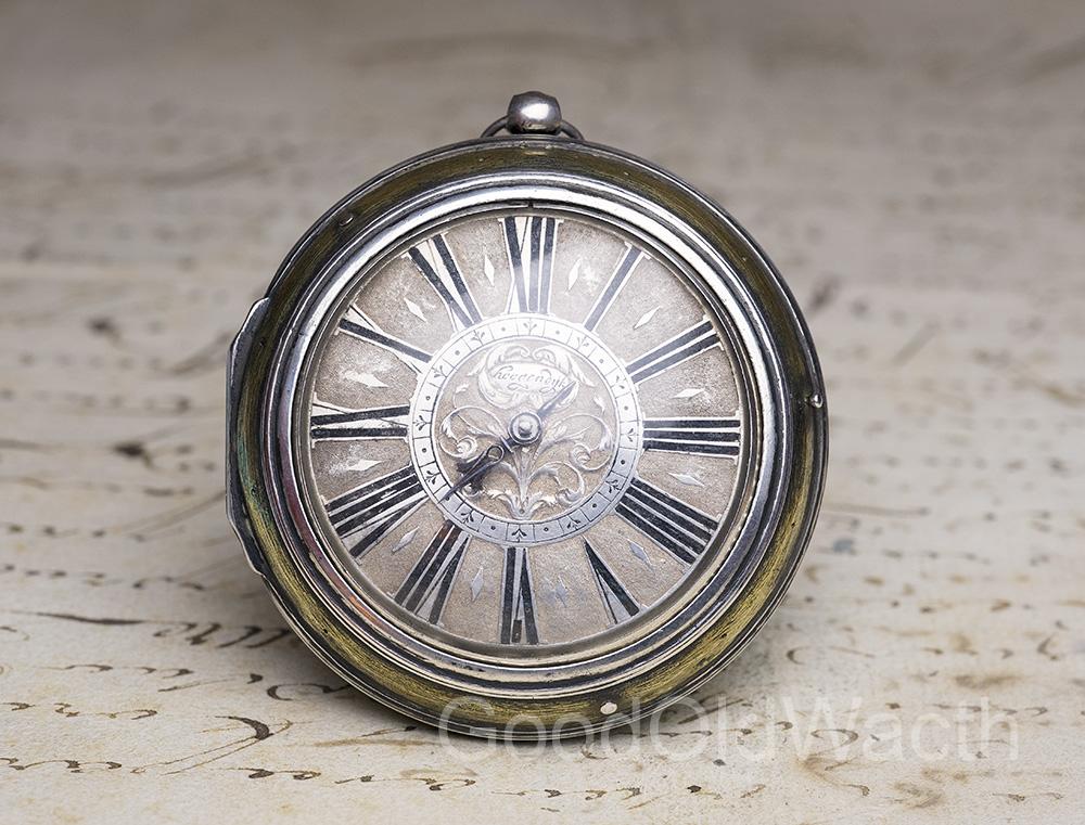 EARLY 1660s SELF STRIKING Single Handed Verge Fusee OIGNON Antique Pocket Watch - Pair Cased