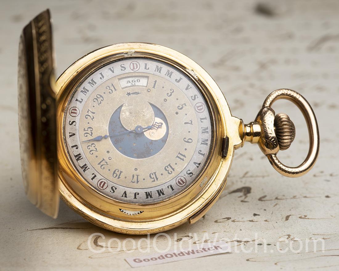 QUARTER REPEATING & DOUBLE SIDED CALENDAR 18k Gold Antique Pocket Watch
