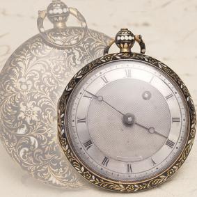 Antique 1800s 18k GOLD & CHAMPLEVE ENAMEL VERGE FUSEE Pocket Watch