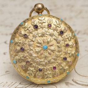Antique French Solid 4-colored 18k GOLD & TURQUOISE Verge Fusee Pocket Watch