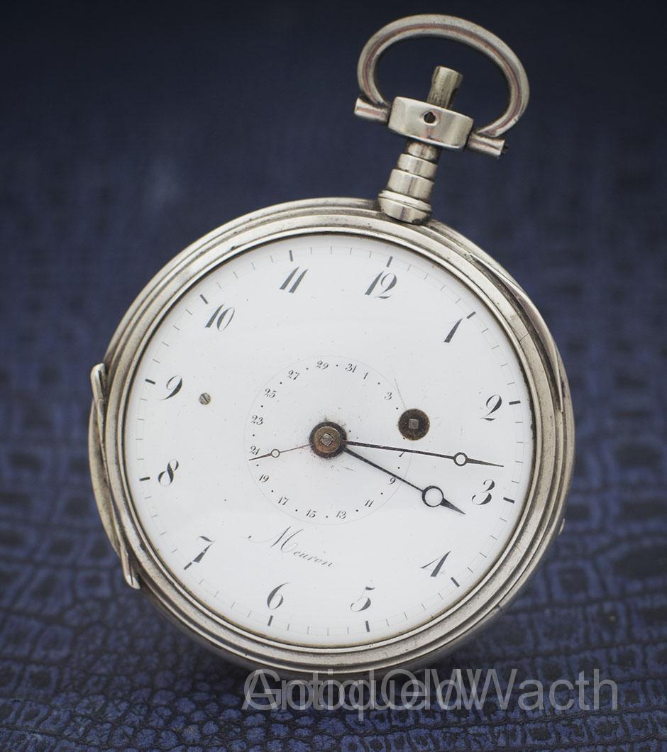 SIlver watch with quater repeating and date with verge escapement