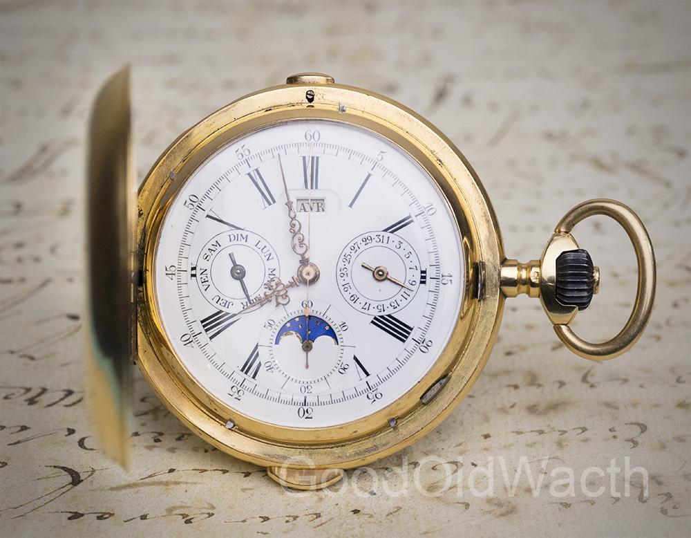 MINUTE REPEATER CHRONOGRAPH TRIPLE CALENDAR Antique Repeating Pocket Watch by PICARD / INVICTA