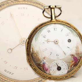 DOUBLE SIDED CALENDAR Verge Fusee 18k Gold Antique Pocket Watch
