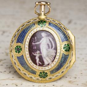 ENAMEL PAINTING British PAIR CASE REPEATER Verge Fusee Antique Repeating Pocket Watch