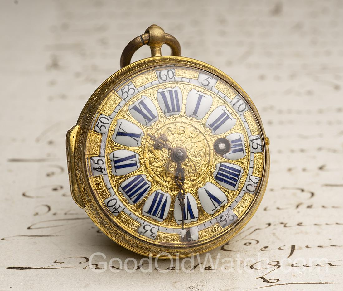 1720s LOUIS XIV OIGNON Verge Fusee Antique Pocket Watch MONTRE COQ
