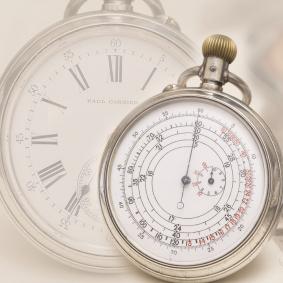 Antique RAILROAD Silver DOUBLE-SIDED POCKET CHRONOGRAPH WATCH by PAUL GARNIER