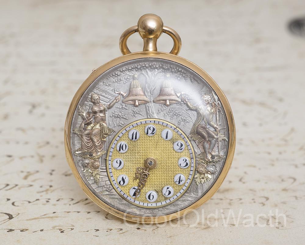 JACQUEMARTS AUTOMATON Quarter REPEATER VERGE FUSEE Gold Antique Pocket Watch