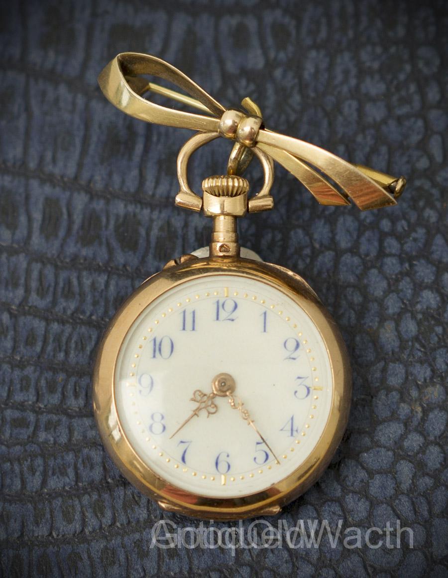 Antique French 18k Gold Pocket or Pendant Lady Watch with Brooch