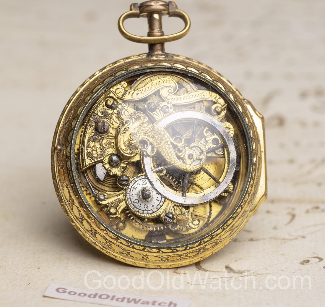 SKELETONIZED Verge Fusee Antique Pocket Watch signed by GRAHAM LONDON