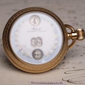 DIGITAL INDICATION Jumping Hours & Minutes  Antique Pocket Watch in 18k Gold Case