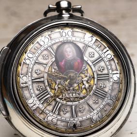 Portrait Miniature Early 1700s Champleve DIAL Pair Cased Verge Fusee Antique Pocket Watch