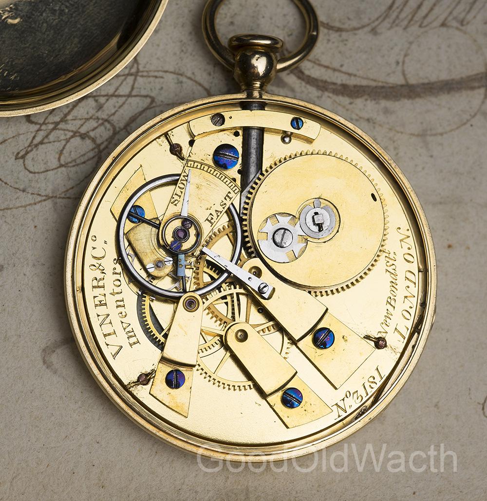 Rare PUMP WINDING 18k GOLD Antique Pocket Watch By CHARLES VINER LONDON 1820s