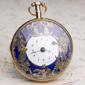 JAQUEMARTS AUTOMATON REPEATER 18k Gold VERGE FUSEE Antique Pocket Watch