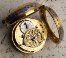 REPEATING GOLD & CHAMPLEVE ENAMEL Verge Fusee Antique Pocket Watch from middle of XVIII c.