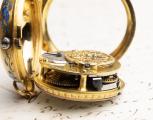 REPEATING GOLD & CHAMPLEVE ENAMEL Verge Fusee Antique Pocket Watch from middle of XVIII c.