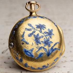 REPEATING-GOLD--CHAMPLEVE-ENAMEL-Verge-Fusee-Antique-Pocket-Watch-from-middle-of-XVIII-c