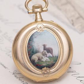 Vacheron Constantin Antique Solid 18k Gold and Painted Enamel Pocket/Pendant Lady Watch from 1870