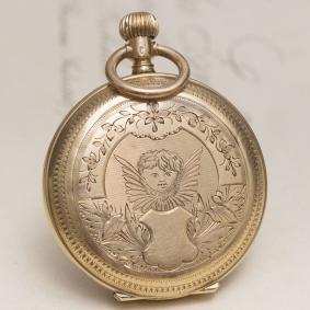Beautiful Antique Swiss Gold ENGRAVED PUTTY and LANDSCAPE Lady pocket or pendant watch
