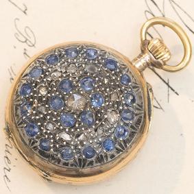 Antique 1900s 18k GOLD, SAPPHIRES & DIAMONDS 1900 Lady Pocket or Pendant Watch