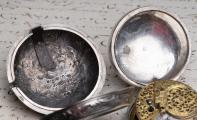 c. 1730 Champleve Dial Pair Cased Verge Fusee Antique Silver Pocket Watch