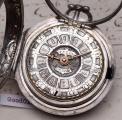 c. 1730 Champleve Dial Pair Cased Verge Fusee Antique Silver Pocket Watch