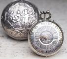 c. 1730 Champleve Dial Pair Cased Verge Fusee Antique Silver Pocket Watch
