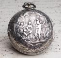 c. 1730 Champleve Dial Pair Cased Verge Fusee Antique Silver Pocket Watch