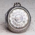 c. 1730 Champleve Dial Pair Cased Verge Fusee Antique Silver Pocket Watch