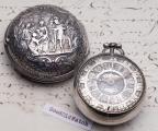 c. 1730 Champleve Dial Pair Cased Verge Fusee Antique Silver Pocket Watch