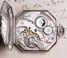Art-Deco Octagonal PLATINUM & DIAMOND Antique Pocket Watch with BLUE JEWELS SET MOVEMENT