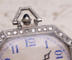 Art-Deco Octagonal PLATINUM & DIAMOND Antique Pocket Watch with BLUE JEWELS SET MOVEMENT
