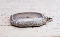 Art-Deco Octagonal PLATINUM & DIAMOND Antique Pocket Watch with BLUE JEWELS SET MOVEMENT