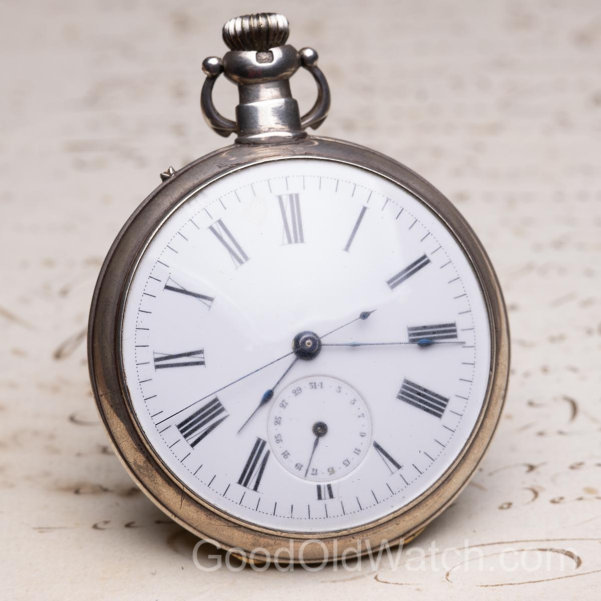 Fleurier Chinese Market KEYLESS WINDING & DATE  Antique Silver Pocket Watch