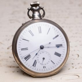 Fleurier Chinese Market KEYLESS WINDING & DATE  Antique Silver Pocket Watch