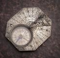 Early XVIII Octagonal Silver Antique Pocket Sundial by in Paris