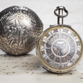1720s REPEATING Champleve Dial & Pair Cased Verge Fusee British Antique Pocket Watch