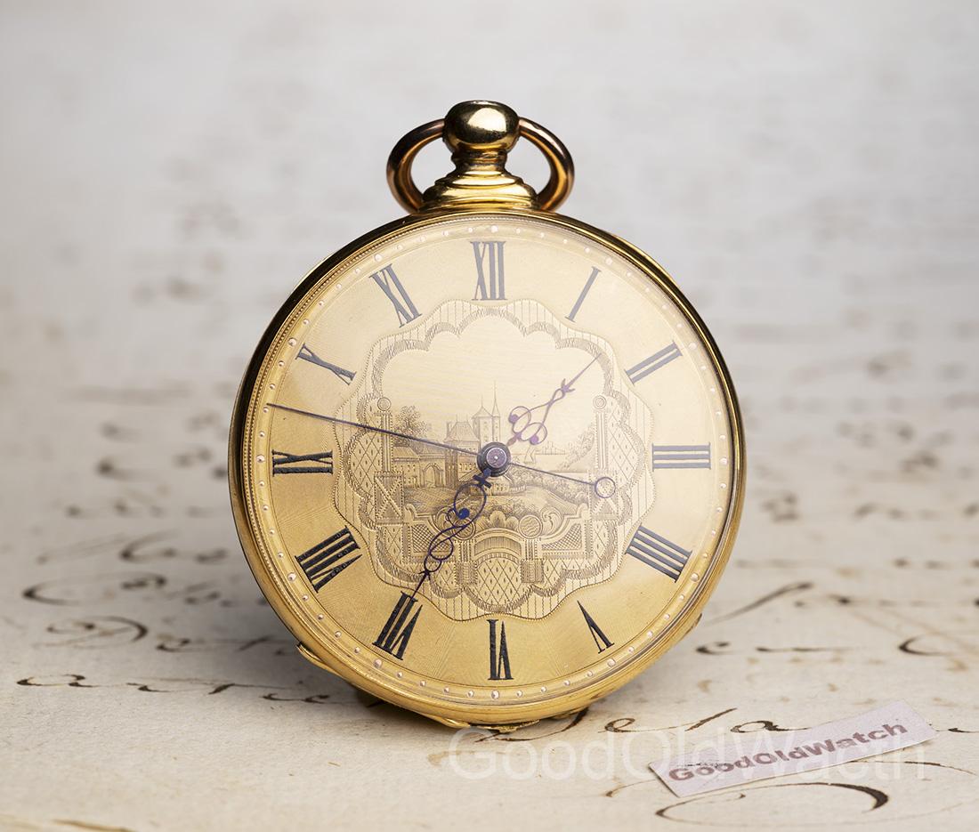 Independent Sweep Seconds & Parachute Gold Antique Pocket Watch - Courvoisier Locle