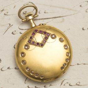 Antique 1900s Solid 18k GOLD, DIAMONDS & RUBIES Lady Pocket or Pendant Watch