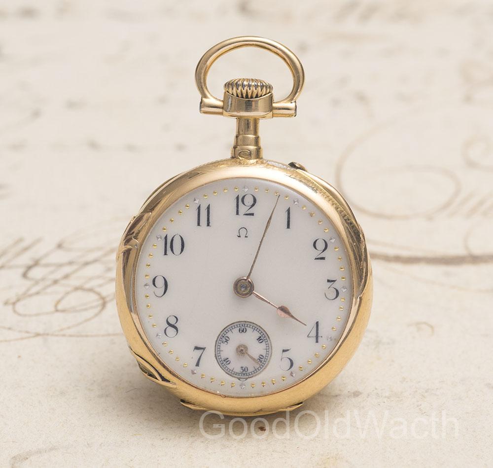 Antique OMEGA Solid 18k Gold Lady Pocket or Pendant Watch in Art Nouveau taste