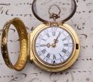 Solid GOLD Repousse Pair Case Antique Verge Fusee Pocket Watch w/ Chatelain