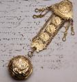 Solid GOLD Repousse Pair Case Antique Verge Fusee Pocket Watch w/ Chatelain
