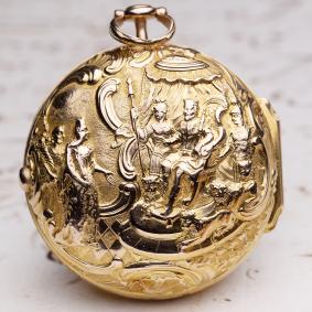 Solid GOLD Repousse Pair Case Antique Verge Fusee Pocket Watch w/ Chatelain